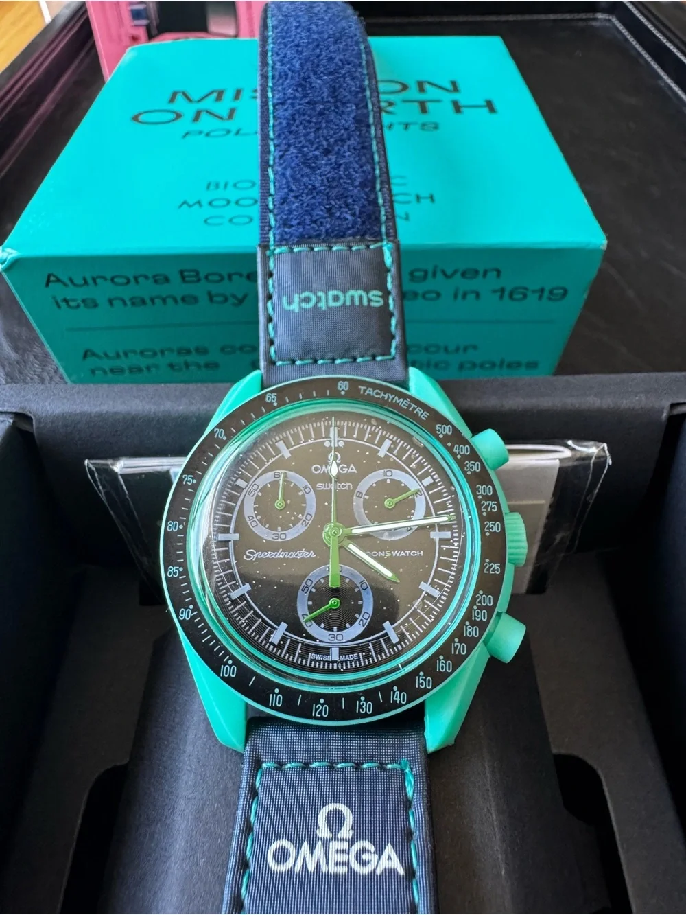 Omega Turquoise and Black Chronograph Men's Watch